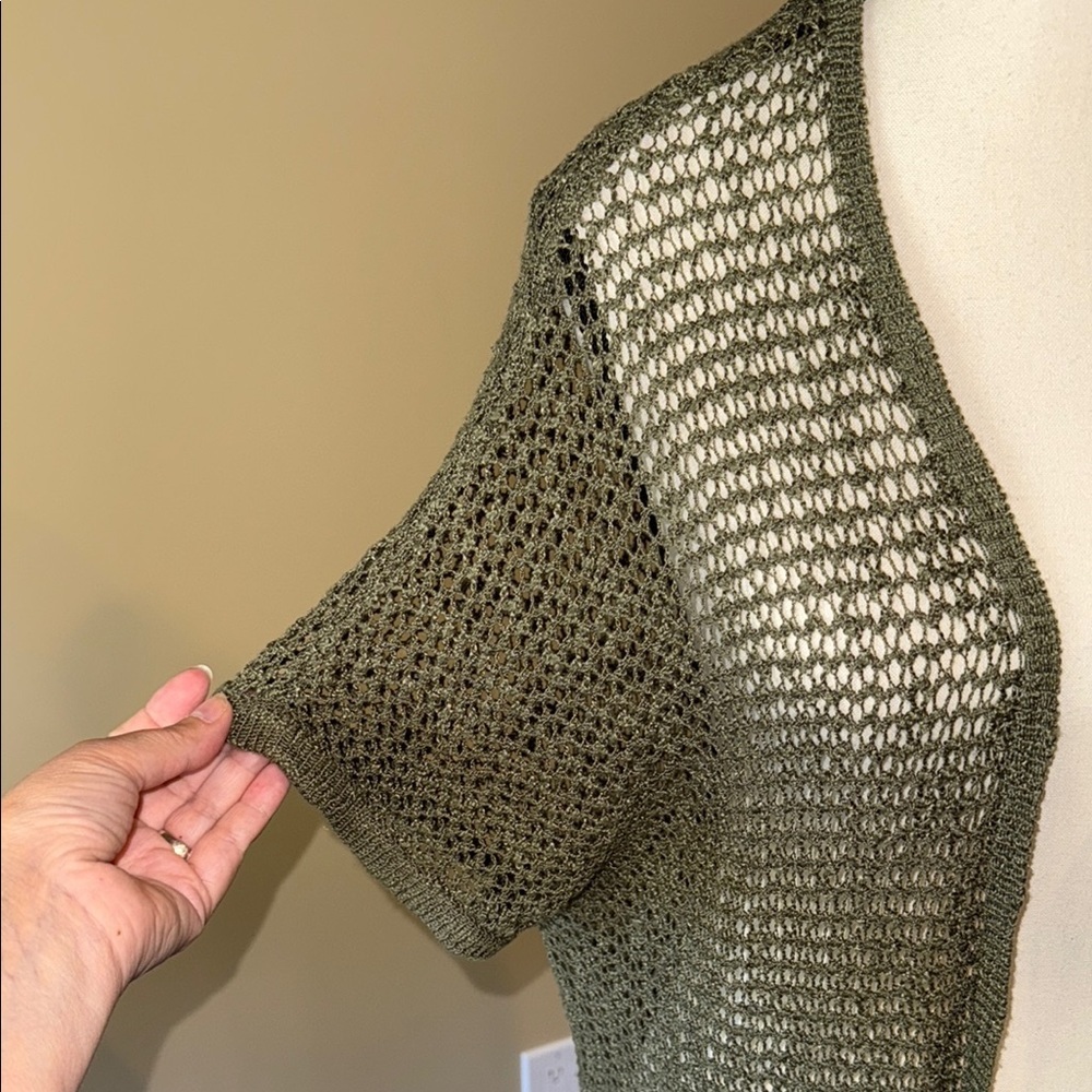 Warehouse One Vest Lagenlook Fringe Knit Long Olive Green Women's Size L - Picture 4 of 9